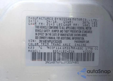 2018 Nissan Sentra S из США, поврежденный, VIN 3N1AB7AP6JY302485